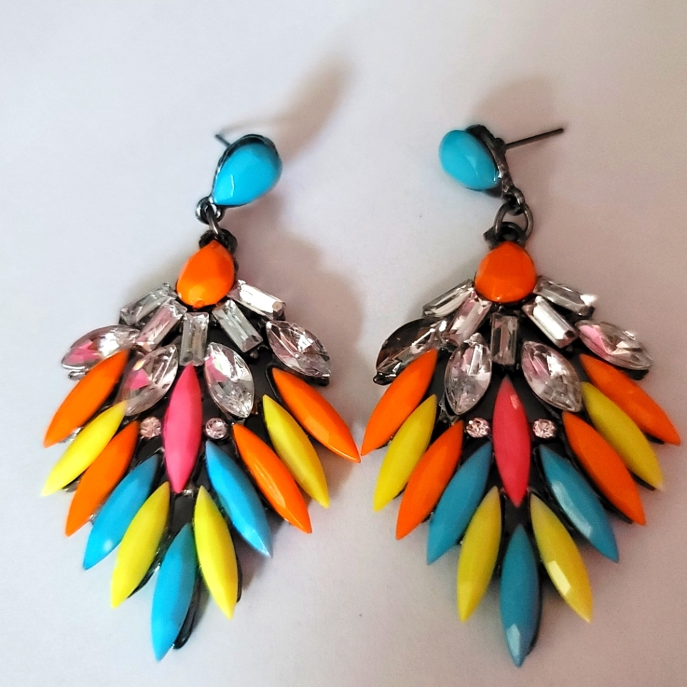 Colorful Teardrop Post Back Earrings